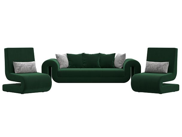 Волна набор 1 - диван, 2 кресла (полностью велюр зеленый) - Вид 2