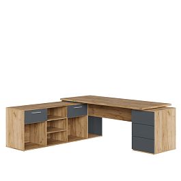 Стол письменный на креденции и тумбе Zion Light 218x205x75 дуб крафт золотой - Фото предпросмотра