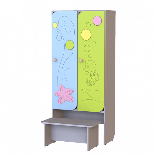 Шкаф детский 2-секционный со скамьей МДФ Морская волна ШФН-004 - Вид 1