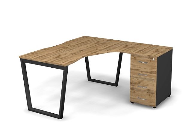 MATRIX 121S191-V Стол эгоном. с тумбой R, пров. вырез. (V-опоры) 1580х1580х775 Дуб Крафт/Темно-серый - Вид 1