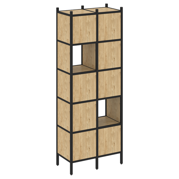 Loft Прямой стеллаж наборный VR.L-05 Тиквуд светлый/Чёрный металл 862*446*1869 - Вид 1