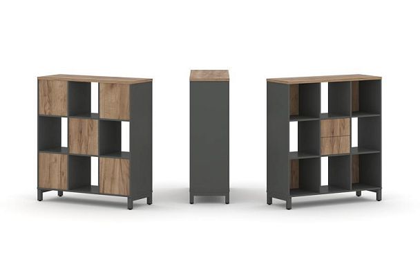 Стайл Проджект Набор стеллажа 1 сторон., 3 яр. SN.NS-331 Антрацит/Дуб Табак/Металл Антрацит 1121*400 - Вид 1
