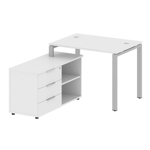 Metal System Р. ст. с тумбой на П-образном м/к БП.РС-СТС-2.1 (L) Белый/Серый металл 1100*1520*750 - Вид 1