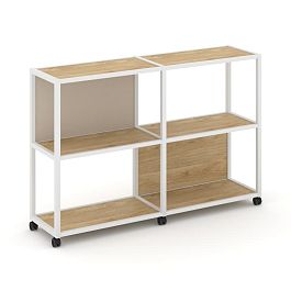 Shelf Mobile Стеллаж 3 уровня 2 секции VR.LT-STK-312.06 Тиквуд Светлый/Металл Белый/W-04 1170*400*1046 - Фото предпросмотра