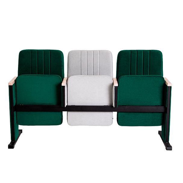 Театральная секция трехместная, велюр Remy 81+Remy 69, бук морилка белая - Вид 11