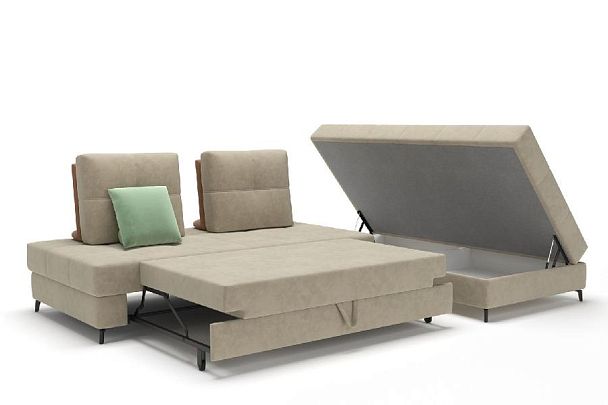 Reef диван-кровать угловой замша бежевый - Вид 4