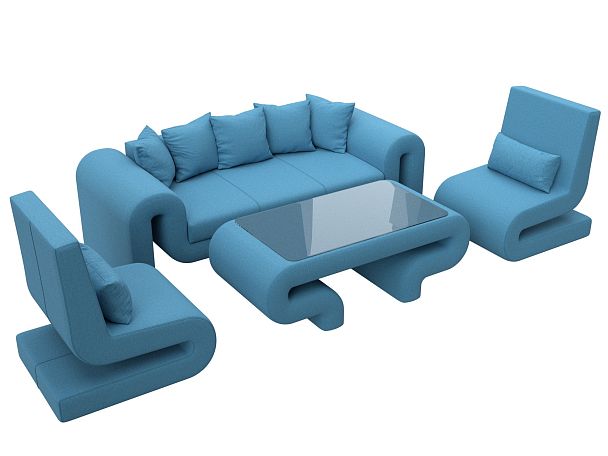 Набор Волна-2 (стол, диван, 2 кресла) Рогожка голубой - Вид 4