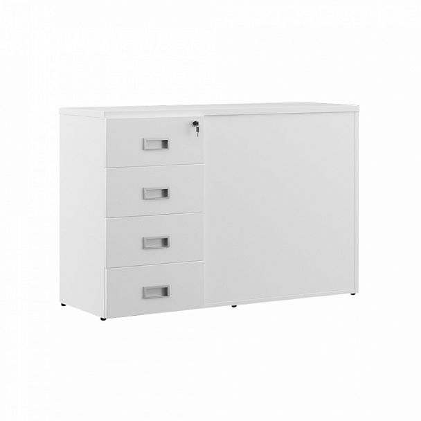 Тумба приставная/опорная левая Tess Wood 123x40x75 белый - Вид 1