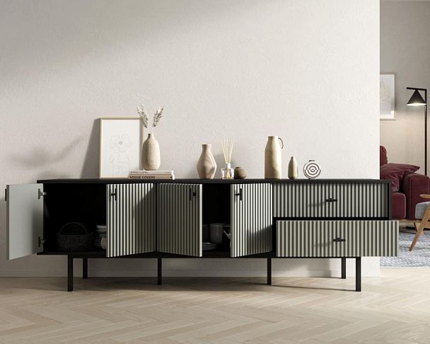 Комод с четырьмя дверками и двумя ящиками Emerson арт EM04/gray/L - Вид 2