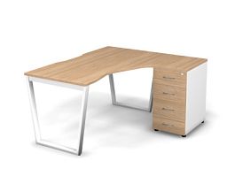 MATRIX 121S151-V Стол эгоном. с тумбой R, пров-ик вырезной (V-опоры) 1580х1380х775 Швейц-й вяз/Белый - Фото предпросмотра