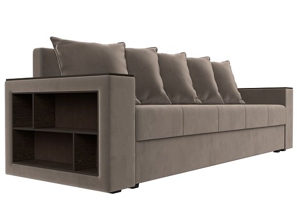 Диван прямой Дубай Лайт полки слева (полностью велюр коричневый) - Вид 3