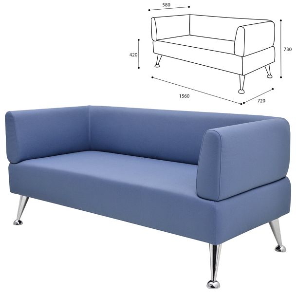 Диван мягкий трехместный "Норд", "V-700", 1560х720х730 мм, c подлокотниками, экокожа, голубой - Вид 1