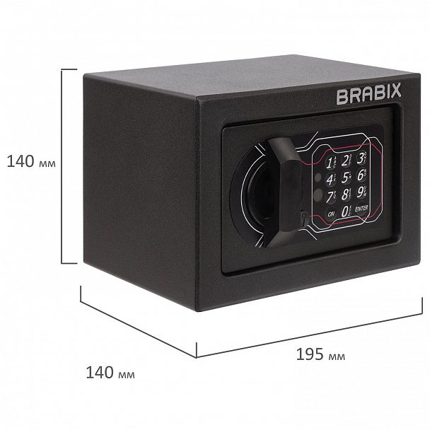 Сейф мебельный BRABIX "SF-140EL", 140х195х140 мм, электронный замок, черный, 291141, S103BR210214 - Вид 3