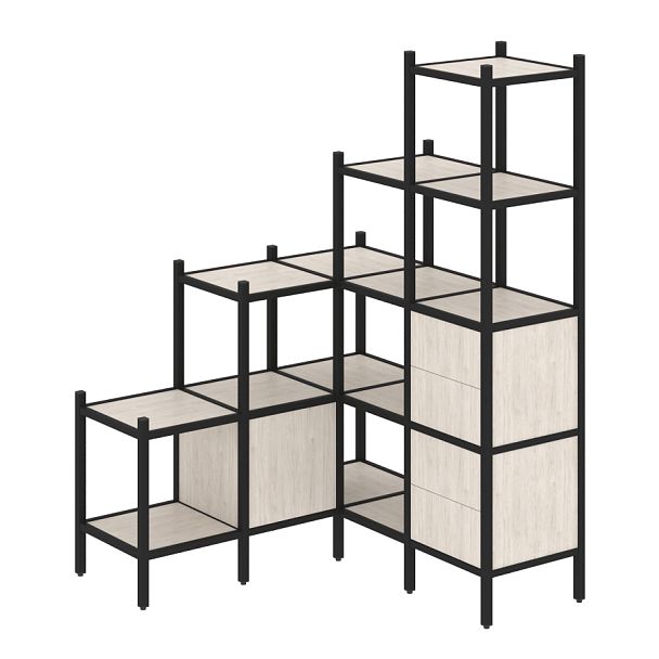 Loft Угловой внутренний стеллаж наборный VR.L-40 Денвер светлый/Чёрный металл 1278*1278*1869 - Вид 1