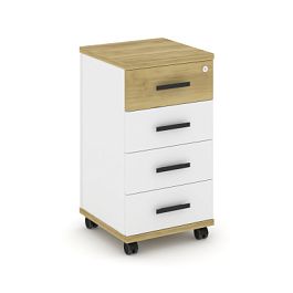 Concept Тумба мобильная 4 ящ. CN.TUM-005 B Дуб Винченцо/Белый Бриллиант/Металл Черный 420*420*782 - Фото предпросмотра