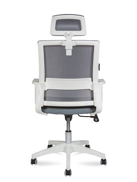 Кресло Бит / белый пластик / серая сетка / темно серая ткань - Вид 4