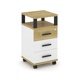 Concept Тумба мобильная 3 ящ. с надставкой CN.TUM-004 B Дуб Винченцо/Белый Бриллиант/Металл Черный 420*420*782 - Фото предпросмотра