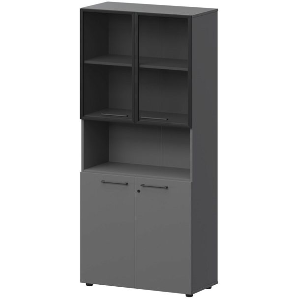 Шкаф высокий полузакрытый с стеклом в алюминиевой раме СМШ58.28F.28RS(Ч) Графит 792x382x1990 Кортез - Вид 1