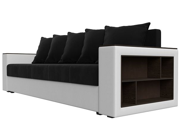 Диван прямой Дубай Лайт полки справа (основа микровельвет черный, компаньон экокожа белая) - Вид 3