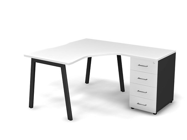 MATRIX 121S190-A Стол эгоном. с тумбой R, пров-ик вырезной (А-опоры) 1380х1580х775 Белый/Темно-серый - Вид 1