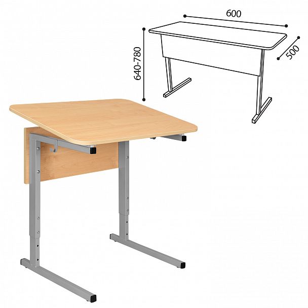 Стол-парта СУТ.54-01, одноместный, регулируемый угол, серый каркас, ЛДСП клён, гр.4-6 - Вид 6