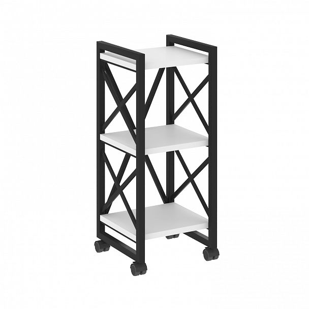 Стеллаж на колесах "Loft" VR.L-MST.K-3.4 белый бриллиант/черный - Вид 1