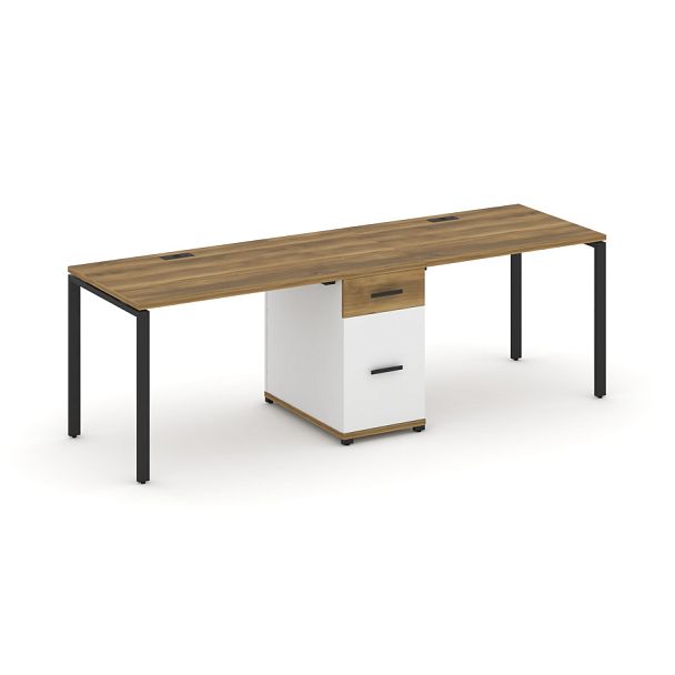 Concept Рабочая станция 2 места с 1 опорной тумбой CN.ORS-405 W Сандал Янтарный/Белый Бриллиант/Металл Черный 2380*720*750 - Вид 1