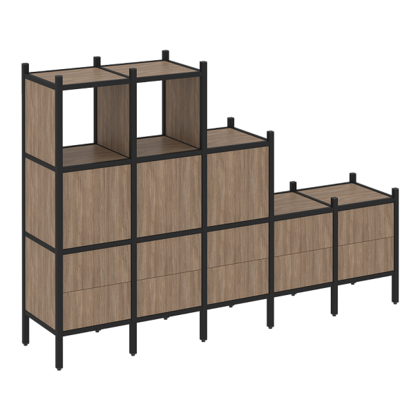 Loft Прямой стеллаж наборный VR.L-19 Дуб аризона/Чёрный металл 2110*446*1458 - Вид 1