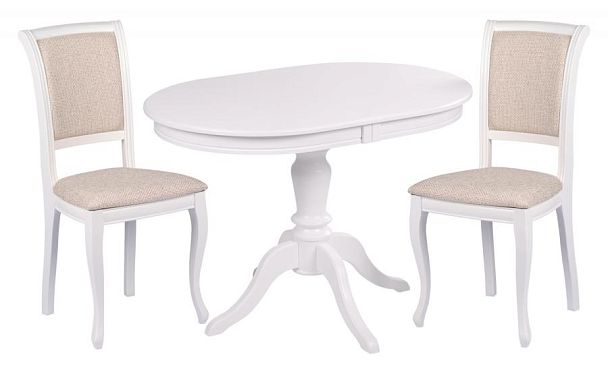 Обеденная группа стол Анфея 110(150)х75х76 Белый и 2 стула Арктос Белый/Кремовая рогожка - Вид 1