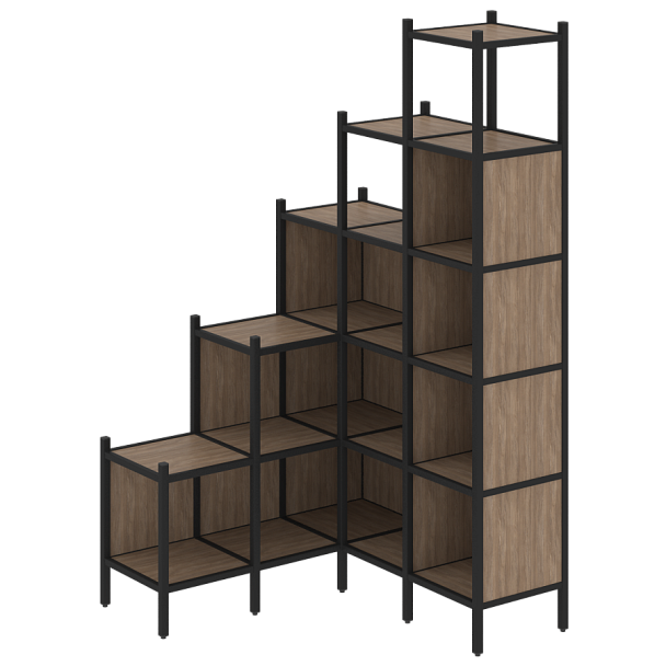 Loft Угловой внутренний стеллаж наборный VR.L-49 Дуб аризона/Чёрный металл 1278*1278*2280 - Вид 1