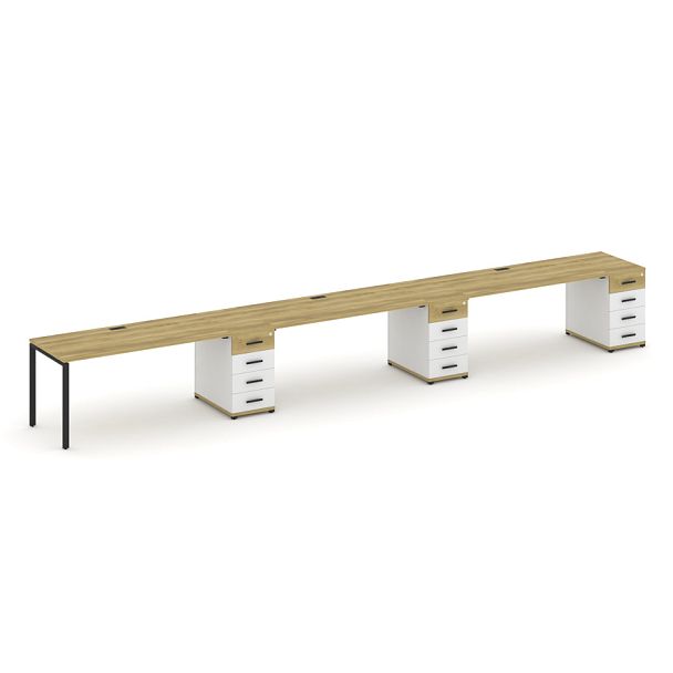 Concept Рабочая станция 3 места с 3 опорными тумбами CN.ORS-444 W Дуб Винченцо/Белый Бриллиант/Металл Черный 6000*720*750 - Вид 1