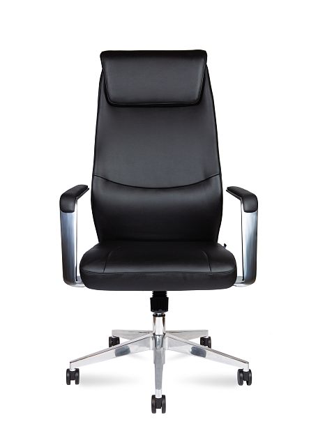 Кресло офисное / Davos Black / алюминиевая  база / черная экокожа - Вид 3