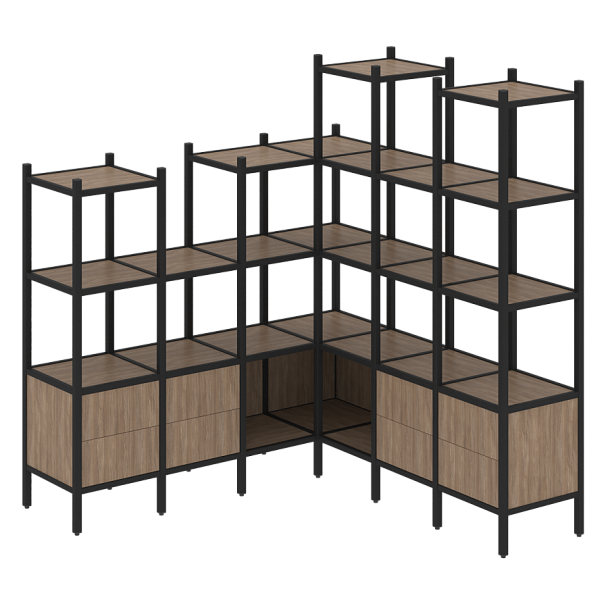 Loft Угловой внутренний стеллаж наборный VR.L-41 Дуб аризона/Чёрный металл 1694*1694*1869 - Вид 1
