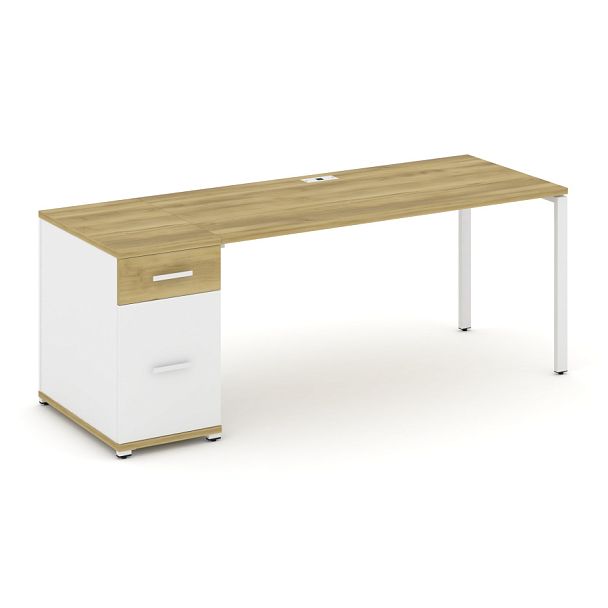 Concept Стол рабочий с 1 опорной тумбой CN.SP-408 W Дуб Винченцо/Белый Бриллиант/Металл Белый 2000*720*750 - Вид 1