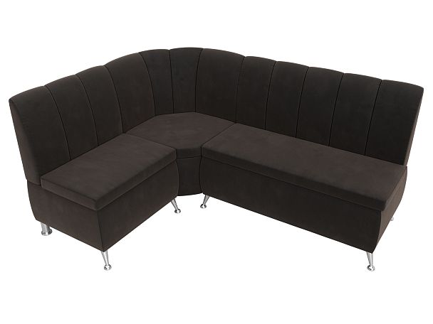 Кухонный угловой диван Кантри левый (полностью велюр коричневый) - Вид 5