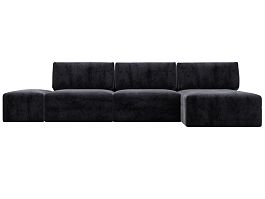 Диван угловой модульный с пуфом Лига-060 НПБ Лонг угол универсальный Велюр серый - Фото предпросмотра