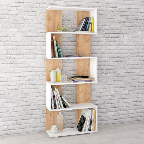 Стеллаж Ромео-1 (700*1800*250) белый/дуб крафт золотой - Вид 1