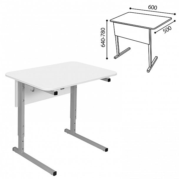 Парта СУТ.54, одноместная, регулируемая, серый каркас, ЛДСП белая, гр.4-6 - Вид 4