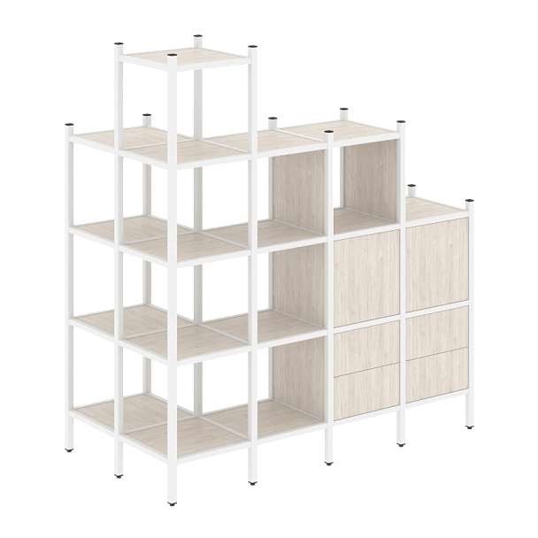 Loft Угловой внешний стеллаж наборный VR.L-58 Денвер светлый/Белый металл 862*1694*1869 - Вид 1