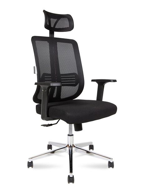 Кресло офисное / Tema Chrome 2D / база хром / черный пластик / черная сетка / черная ткань - Вид 1