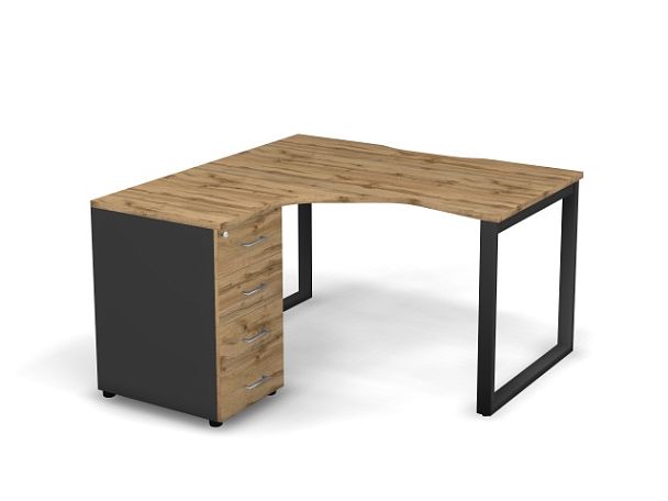 MATRIX 121S130-О Стол эгоном. с тумбой L, пров. вырез. (O-опоры) 1380х1380х775 Дуб Крафт/Темно-серый - Вид 1