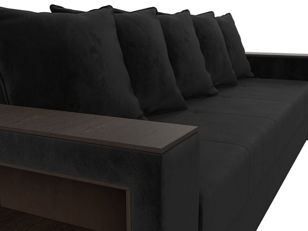 Диван прямой Дубай Лайт полки слева (полностью велюр черный) - Вид 4