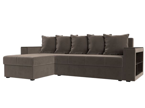 Диван угловой Дубай Лайт угол левый (полностью велюр коричневый) - Вид 1