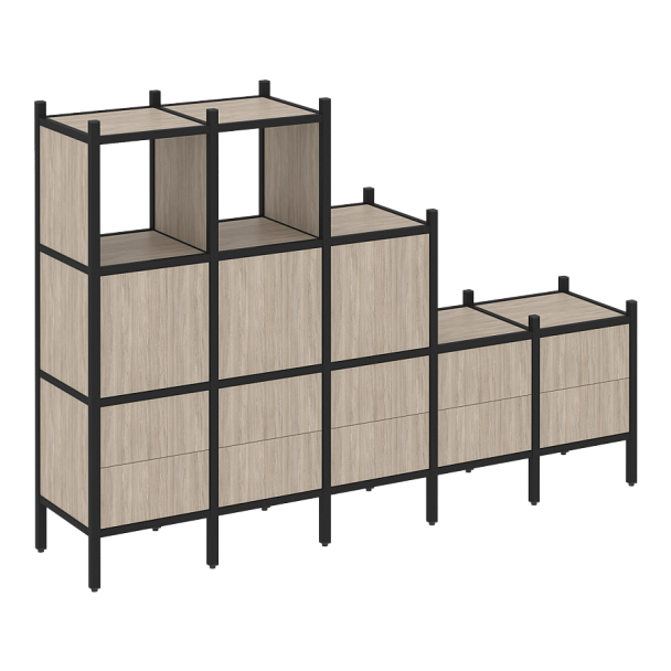 Loft Прямой стеллаж наборный VR.L-19 Дуб аттик/Чёрный металл 2110*446*1458 - Вид 1