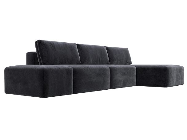 Диван угловой модульный с пуфом Лига-060 НПБ Лонг угол универсальный Велюр серый - Вид 3