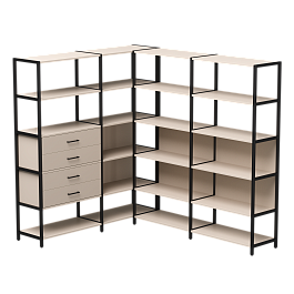 Набор стеллажных систем №17 Everprof EVO 1635x2020x1840 Кашемир/Черный - Фото предпросмотра