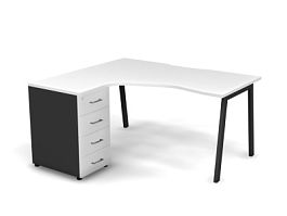 MATRIX 121S131-A Стол эгоном. с тумбой L, пров-ик вырезной (А-опоры) 1580х1380х775 Белый/Темно-серый - Фото предпросмотра