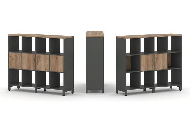 Стайл Проджект Набор стеллажа 1 сторон., 3 яр. SN.NS-341 Антрацит/Дуб Табак/Металл Антрацит 1488*400 - Вид 1