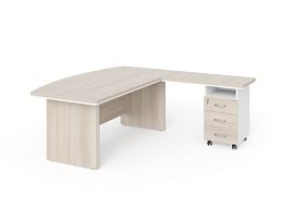 БЕРЛИН / BERLIN Стол руководителя угловой R с тумбой 3 ящика 1600х2000х760 Акация/Белый - Фото предпросмотра