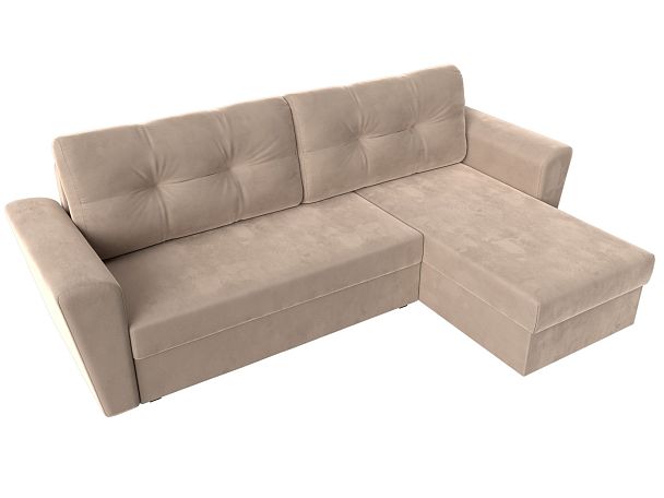 Угловой диван Амстердам Лайт правый (полностью велюр бежевый) - Вид 5